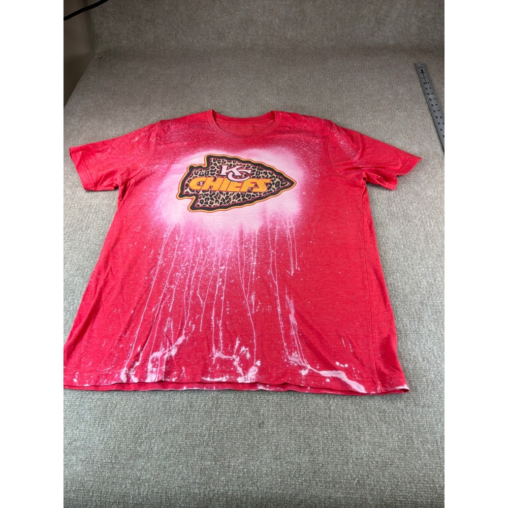 Kansas City Chiefs Bleached Graphic Tee Red Leopard Print Arrowhead Shirt L